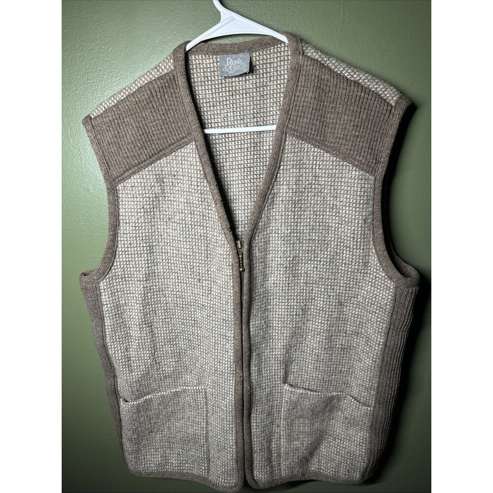 Rusk & Finch Pure Wool Vest New Zealand Zip Front Sweater Long Brown Medium